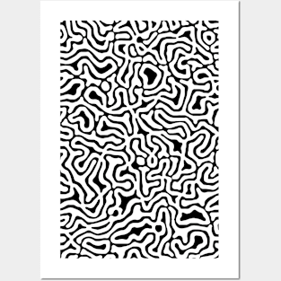 Black and White Abstract Liquid Lines Pattern Posters and Art